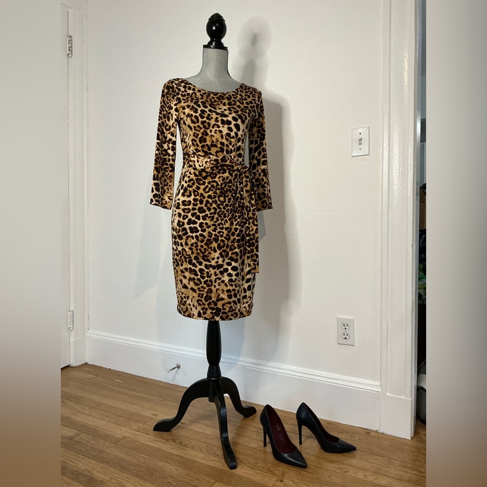 Jones New York Leopard Print Long Sleeve Dress